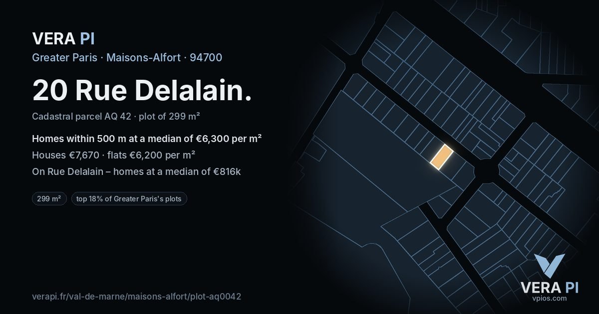 20 Rue Delalain, Maisons-Alfort at night – the plot lit, the parcels around coloured by the prices near them
