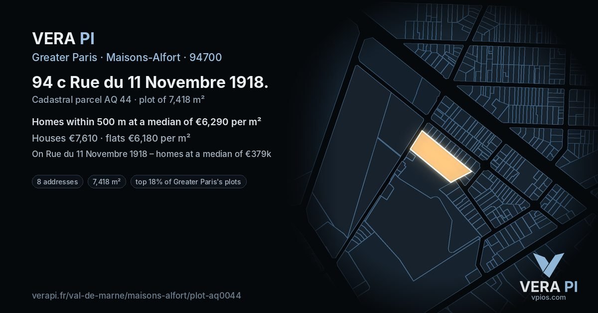 94 c Rue du 11 Novembre 1918, Maisons-Alfort at night – the plot lit, the parcels around coloured by the prices near them