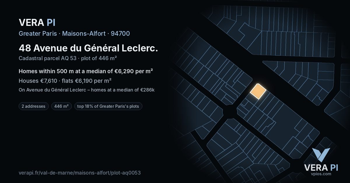 48 Avenue du Général Leclerc, Maisons-Alfort at night – the plot lit, the parcels around coloured by the prices near them