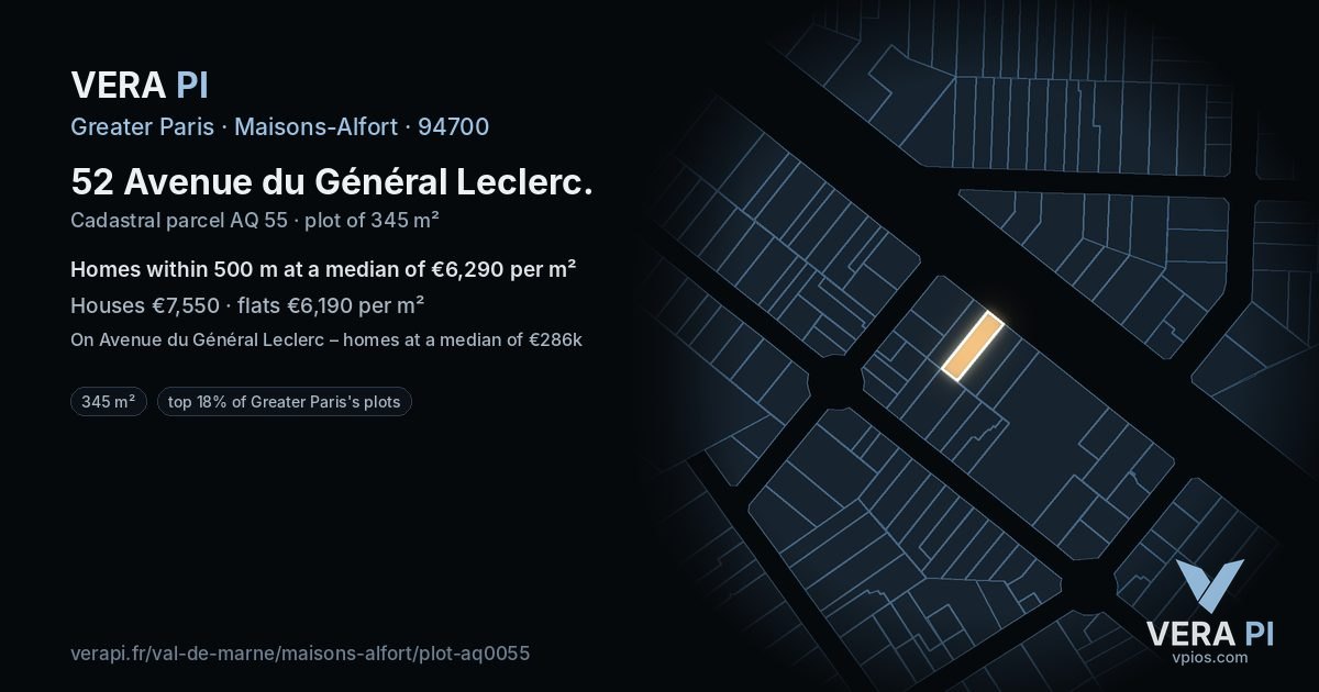 52 Avenue du Général Leclerc, Maisons-Alfort at night – the plot lit, the parcels around coloured by the prices near them