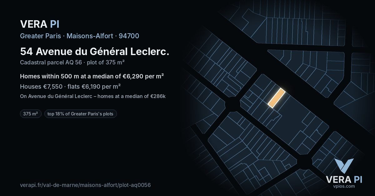 54 Avenue du Général Leclerc, Maisons-Alfort at night – the plot lit, the parcels around coloured by the prices near them