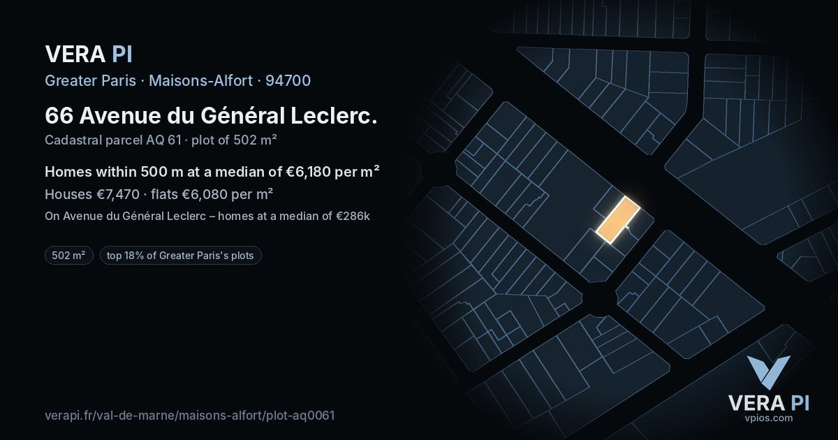 66 Avenue du Général Leclerc, Maisons-Alfort at night – the plot lit, the parcels around coloured by the prices near them