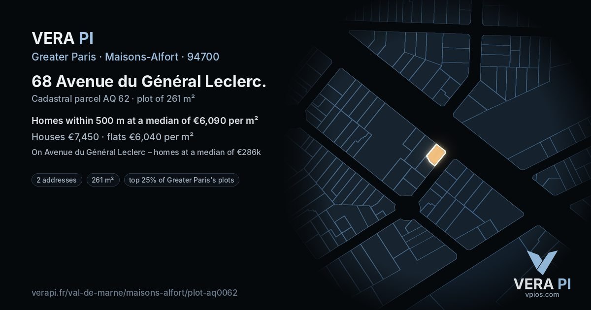 68 Avenue du Général Leclerc, Maisons-Alfort at night – the plot lit, the parcels around coloured by the prices near them