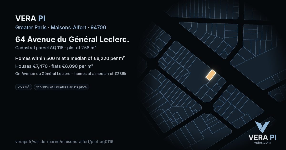 64 Avenue du Général Leclerc, Maisons-Alfort at night – the plot lit, the parcels around coloured by the prices near them