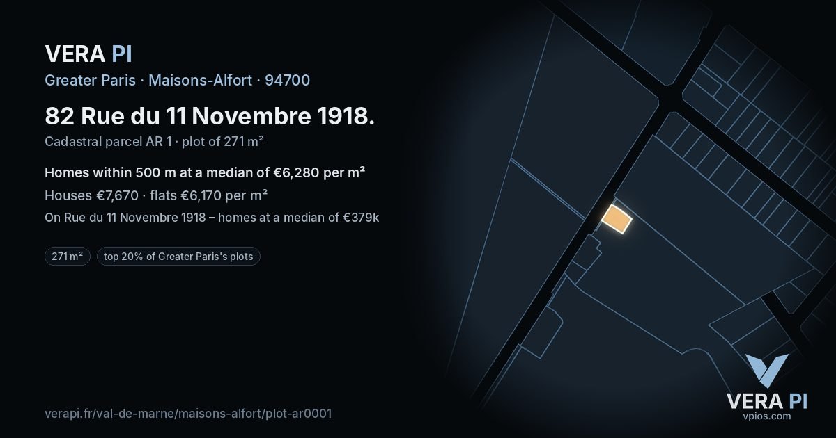 82 Rue du 11 Novembre 1918, Maisons-Alfort at night – the plot lit, the parcels around coloured by the prices near them