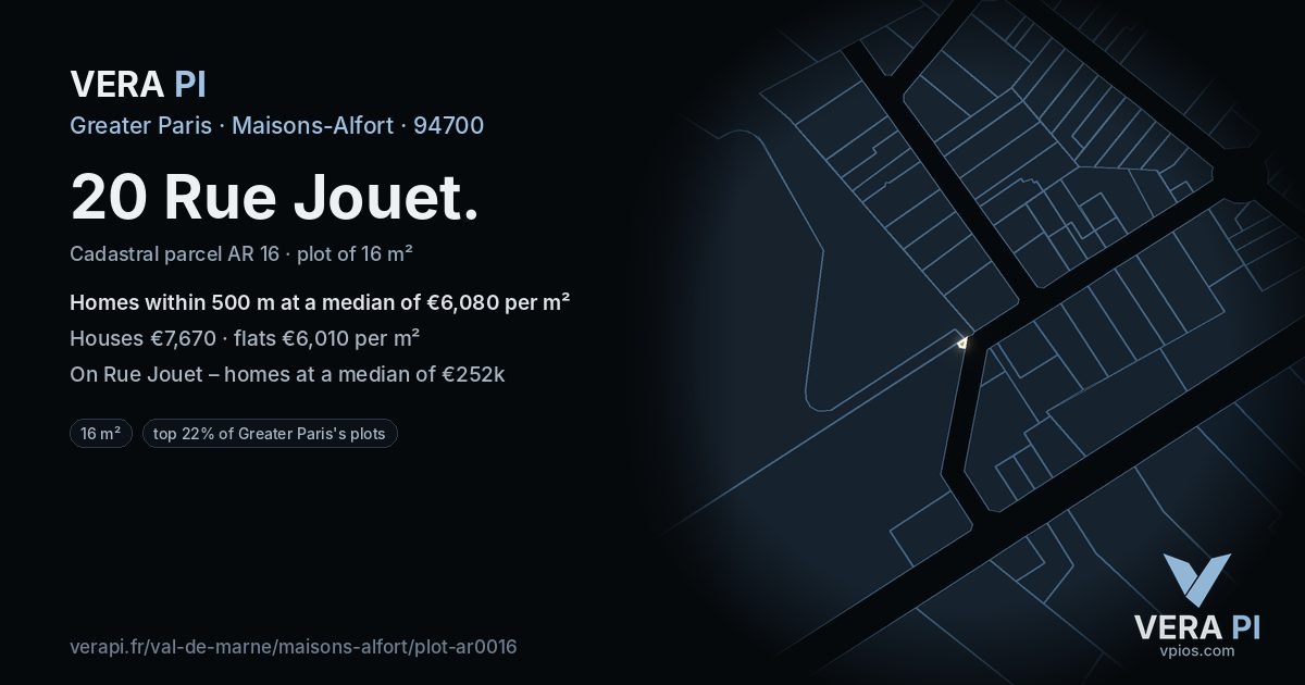 20 Rue Jouet, Maisons-Alfort at night – the plot lit, the parcels around coloured by the prices near them