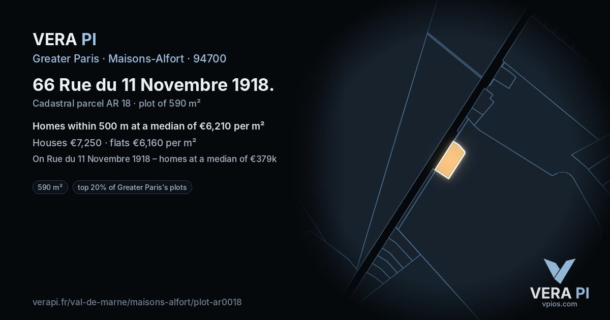 66 Rue du 11 Novembre 1918, Maisons-Alfort at night – the plot lit, the parcels around coloured by the prices near them