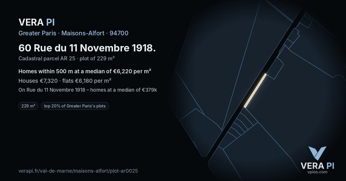 60 Rue du 11 Novembre 1918, Maisons-Alfort at night – the plot lit, the parcels around coloured by the prices near them
