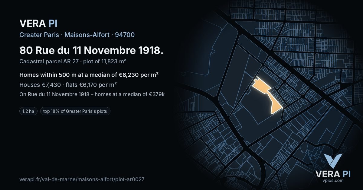 80 Rue du 11 Novembre 1918, Maisons-Alfort at night – the plot lit, the parcels around coloured by the prices near them
