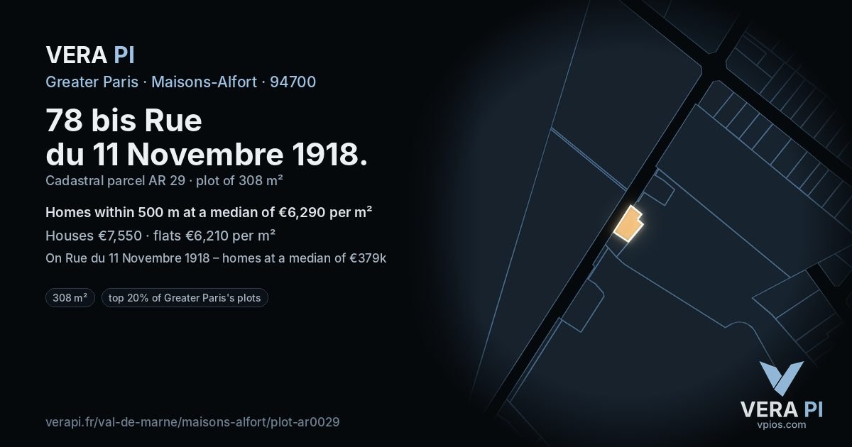 78 bis Rue du 11 Novembre 1918, Maisons-Alfort at night – the plot lit, the parcels around coloured by the prices near them