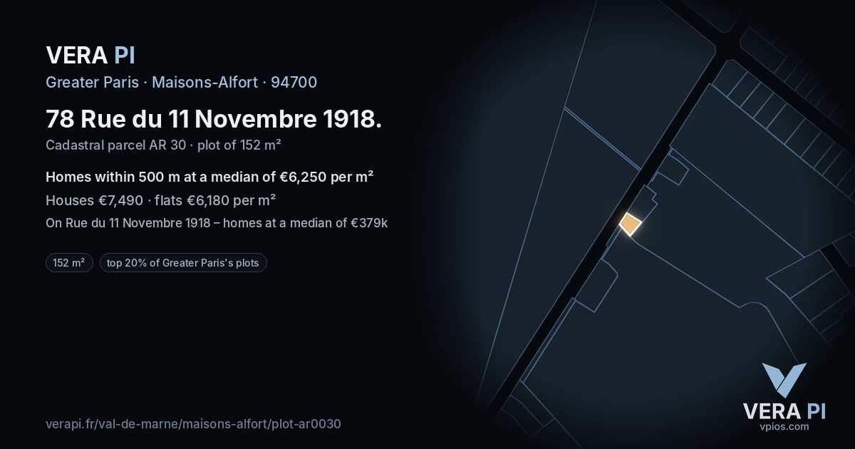78 Rue du 11 Novembre 1918, Maisons-Alfort at night – the plot lit, the parcels around coloured by the prices near them