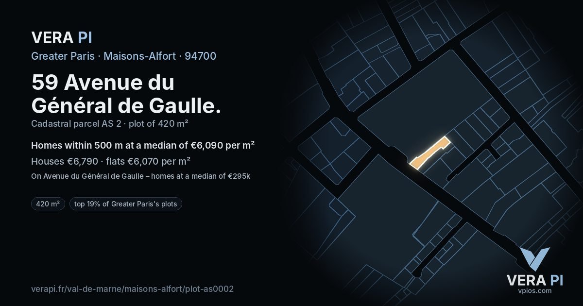 59 Avenue du Général de Gaulle, Maisons-Alfort at night – the plot lit, the parcels around coloured by the prices near them