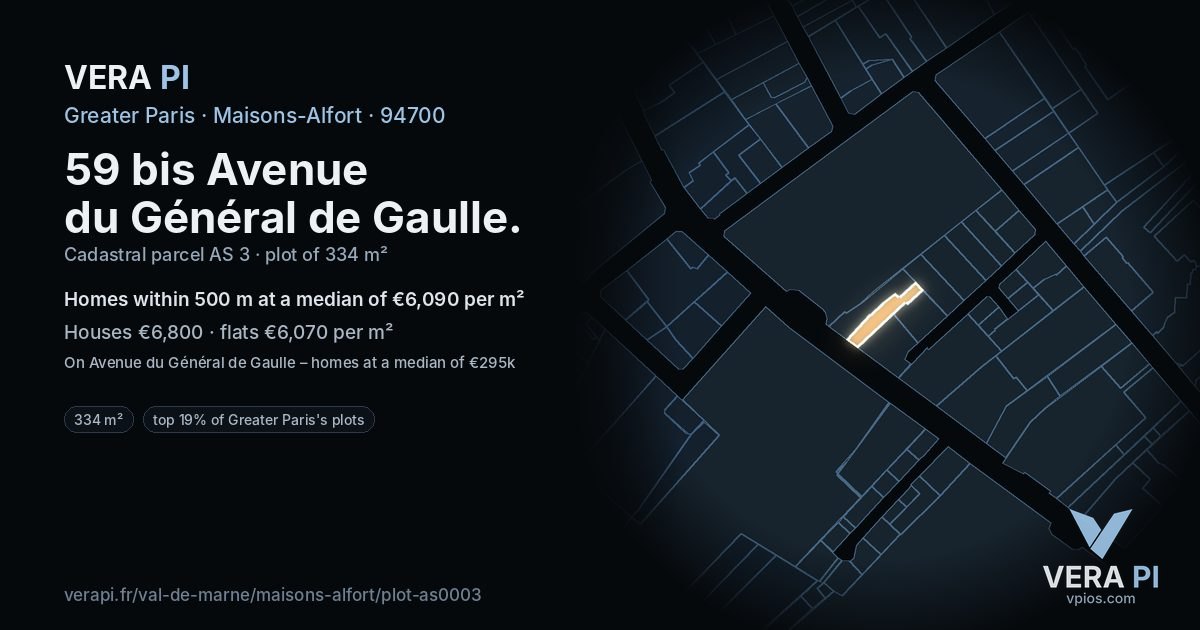 59 bis Avenue du Général de Gaulle, Maisons-Alfort at night – the plot lit, the parcels around coloured by the prices near them