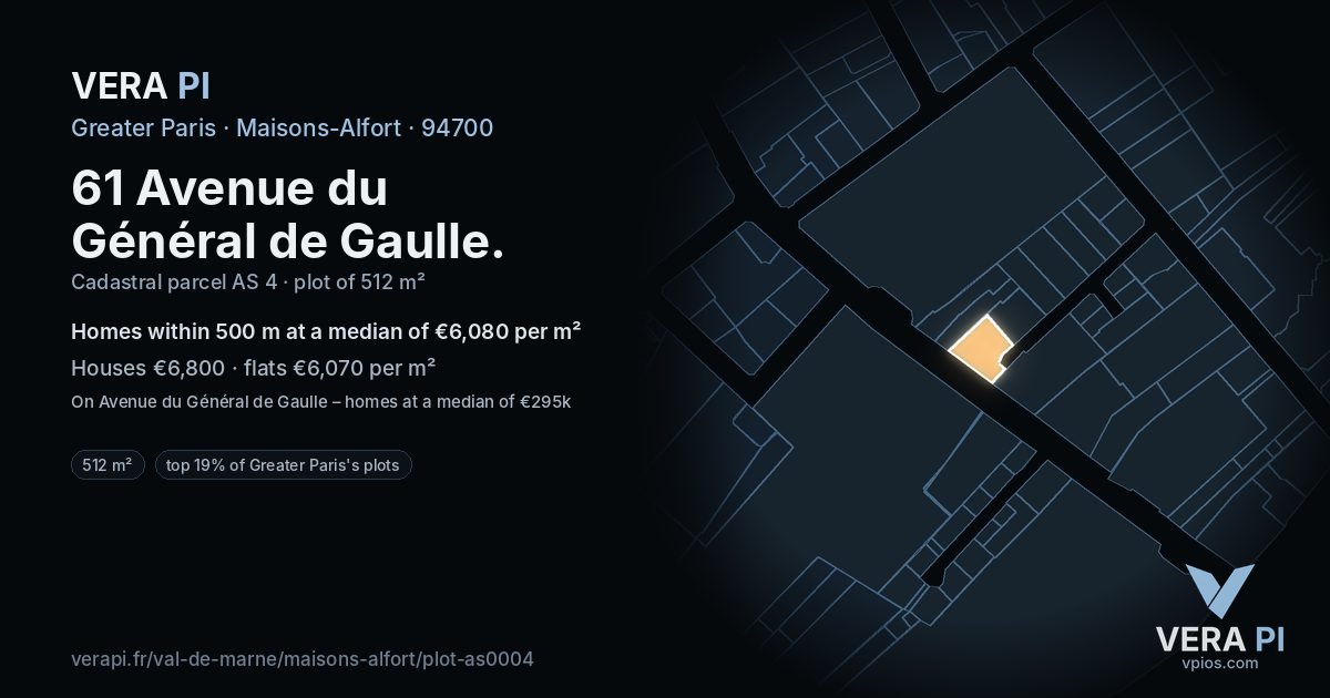 61 Avenue du Général de Gaulle, Maisons-Alfort at night – the plot lit, the parcels around coloured by the prices near them