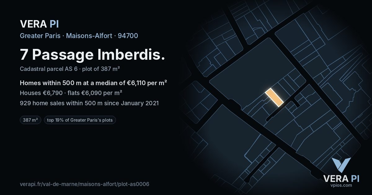 7 Passage Imberdis, Maisons-Alfort at night – the plot lit, the parcels around coloured by the prices near them