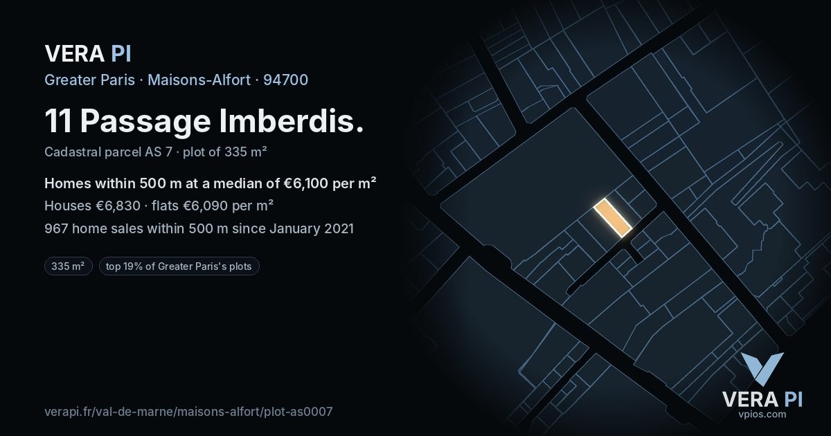 11 Passage Imberdis, Maisons-Alfort at night – the plot lit, the parcels around coloured by the prices near them