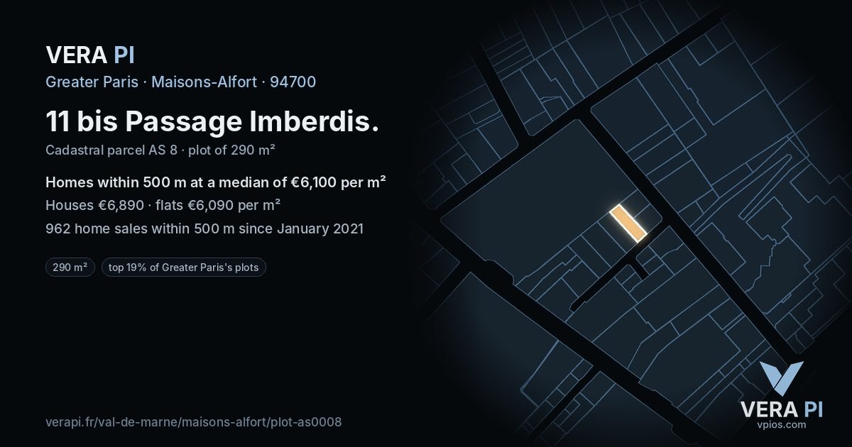 11 bis Passage Imberdis, Maisons-Alfort at night – the plot lit, the parcels around coloured by the prices near them