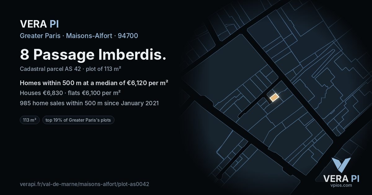 8 Passage Imberdis, Maisons-Alfort at night – the plot lit, the parcels around coloured by the prices near them