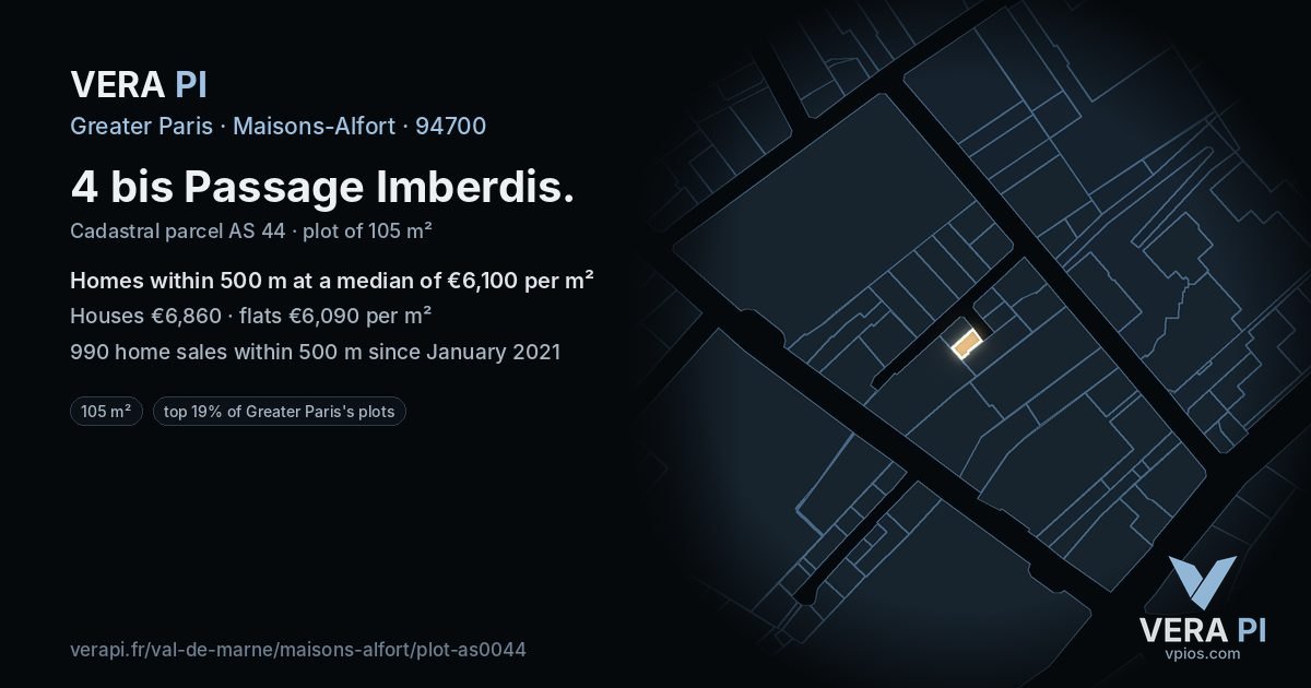 4 bis Passage Imberdis, Maisons-Alfort at night – the plot lit, the parcels around coloured by the prices near them