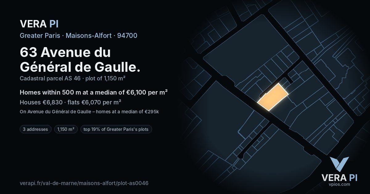 63 Avenue du Général de Gaulle, Maisons-Alfort at night – the plot lit, the parcels around coloured by the prices near them