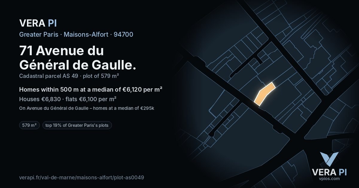 71 Avenue du Général de Gaulle, Maisons-Alfort at night – the plot lit, the parcels around coloured by the prices near them