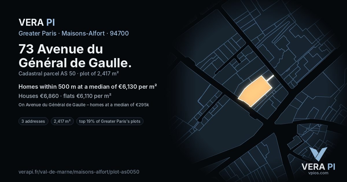73 Avenue du Général de Gaulle, Maisons-Alfort at night – the plot lit, the parcels around coloured by the prices near them