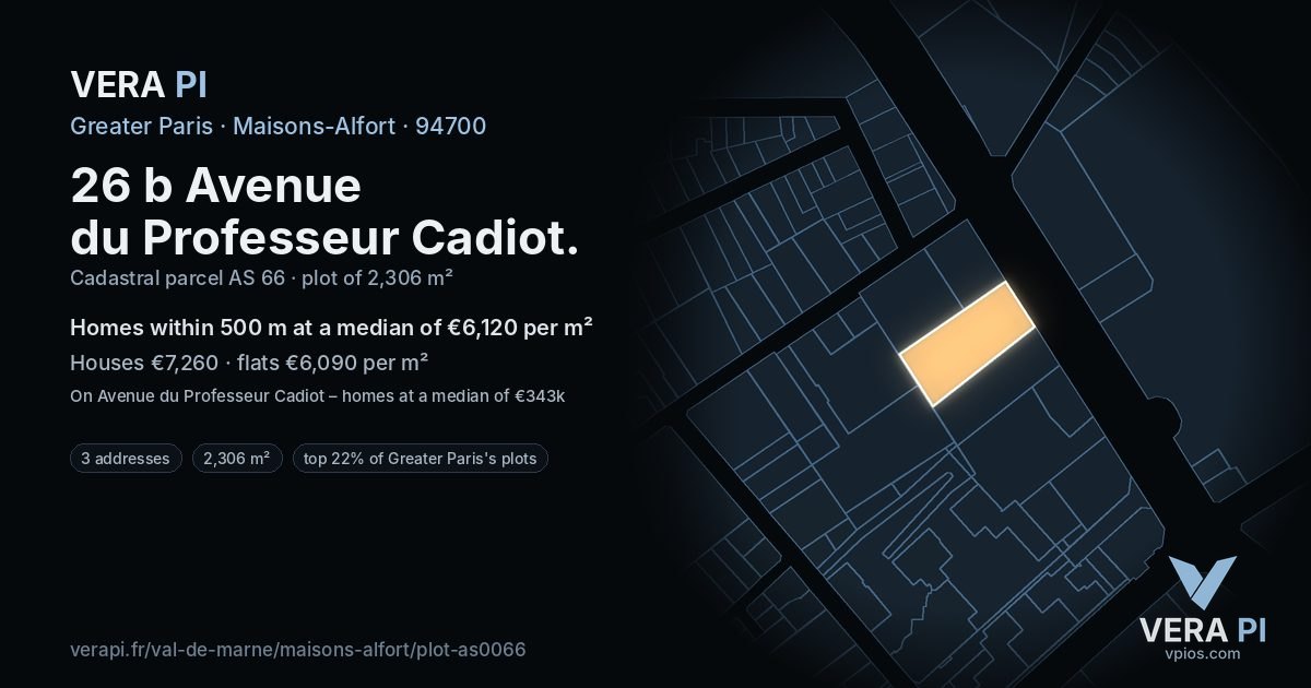 26 b Avenue du Professeur Cadiot, Maisons-Alfort at night – the plot lit, the parcels around coloured by the prices near them