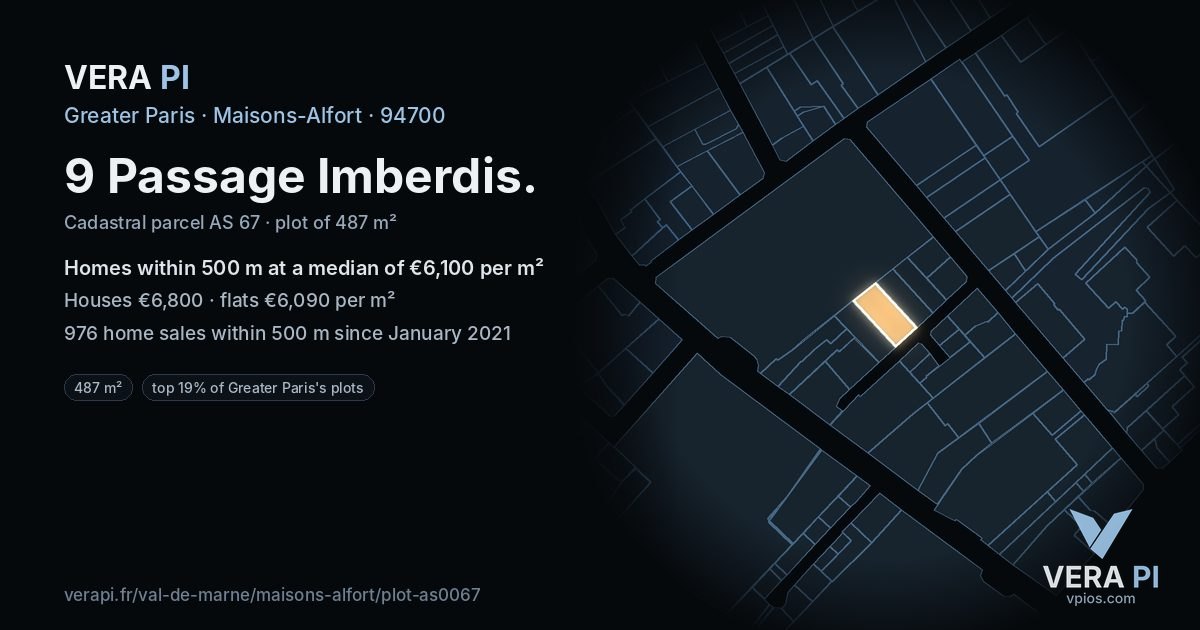 9 Passage Imberdis, Maisons-Alfort at night – the plot lit, the parcels around coloured by the prices near them