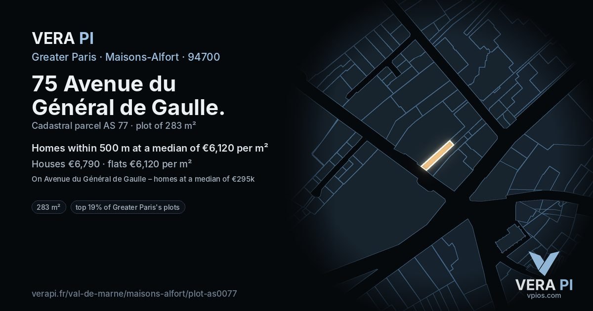 75 Avenue du Général de Gaulle, Maisons-Alfort at night – the plot lit, the parcels around coloured by the prices near them