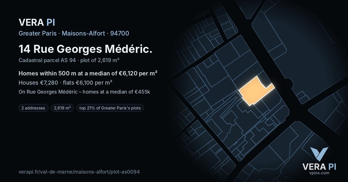 14 Rue Georges Médéric, Maisons-Alfort at night – the plot lit, the parcels around coloured by the prices near them