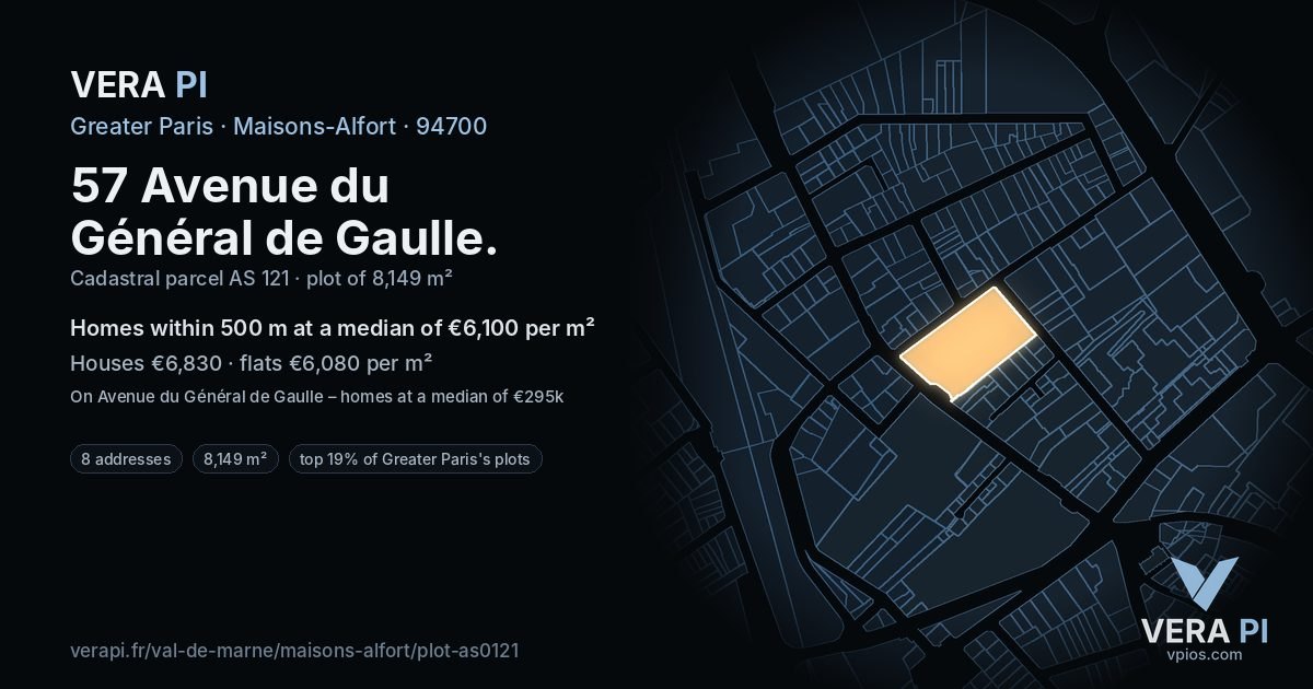 57 Avenue du Général de Gaulle, Maisons-Alfort at night – the plot lit, the parcels around coloured by the prices near them