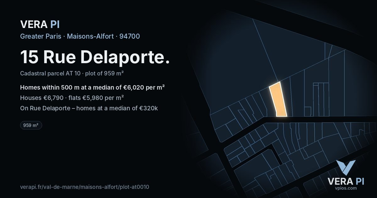 15 Rue Delaporte, Maisons-Alfort at night – the plot lit, the parcels around coloured by the prices near them
