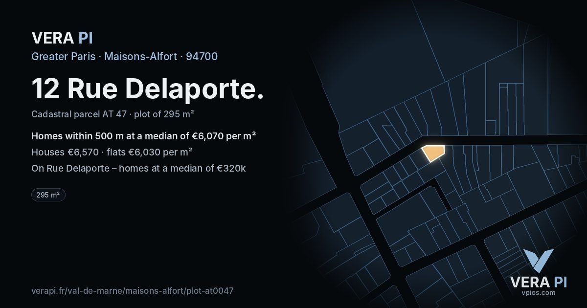 12 Rue Delaporte, Maisons-Alfort at night – the plot lit, the parcels around coloured by the prices near them