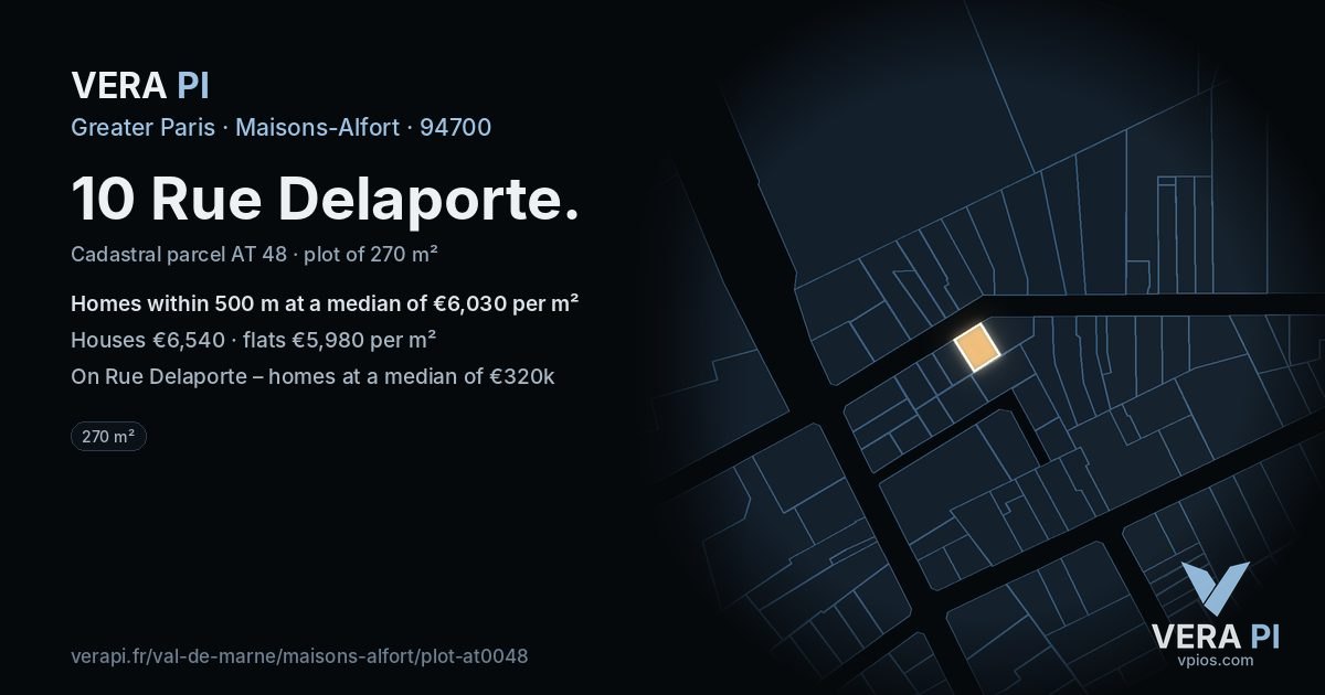 10 Rue Delaporte, Maisons-Alfort at night – the plot lit, the parcels around coloured by the prices near them