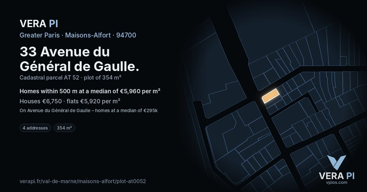 33 Avenue du Général de Gaulle, Maisons-Alfort at night – the plot lit, the parcels around coloured by the prices near them