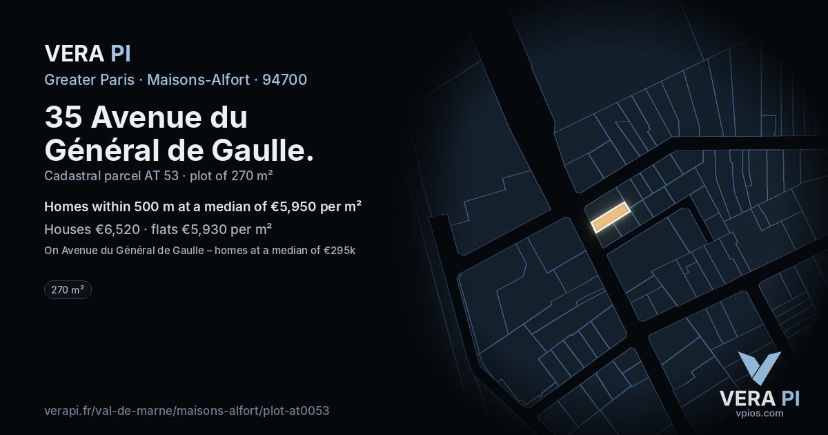 35 Avenue du Général de Gaulle, Maisons-Alfort at night – the plot lit, the parcels around coloured by the prices near them