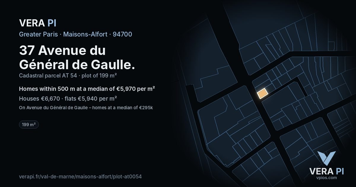 37 Avenue du Général de Gaulle, Maisons-Alfort at night – the plot lit, the parcels around coloured by the prices near them