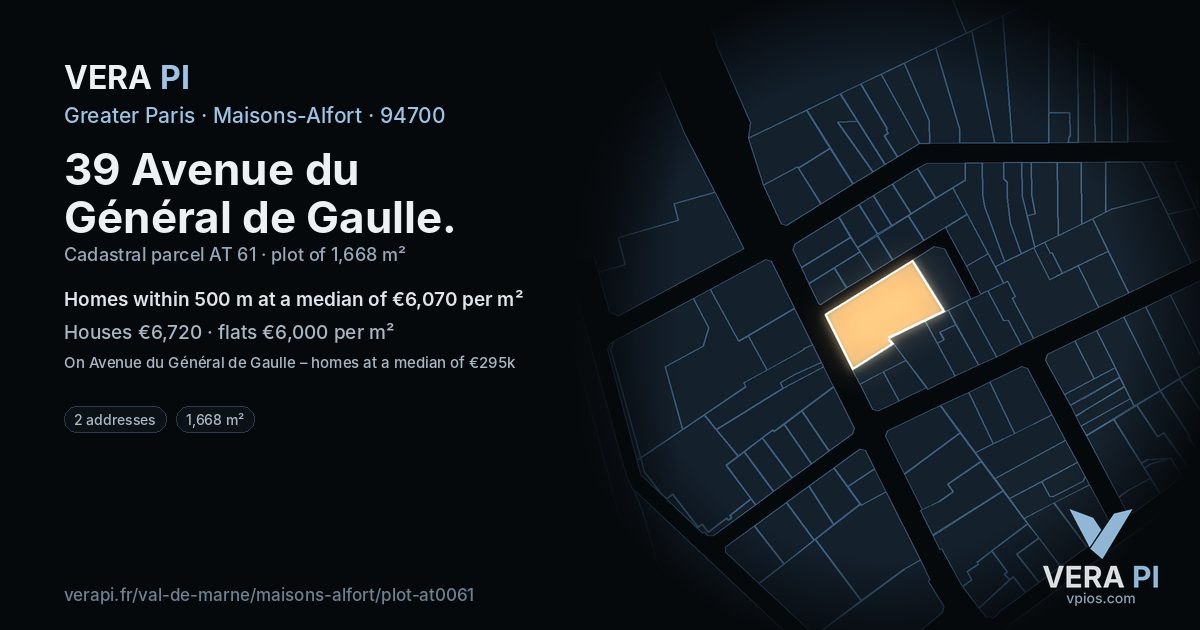 39 Avenue du Général de Gaulle, Maisons-Alfort at night – the plot lit, the parcels around coloured by the prices near them