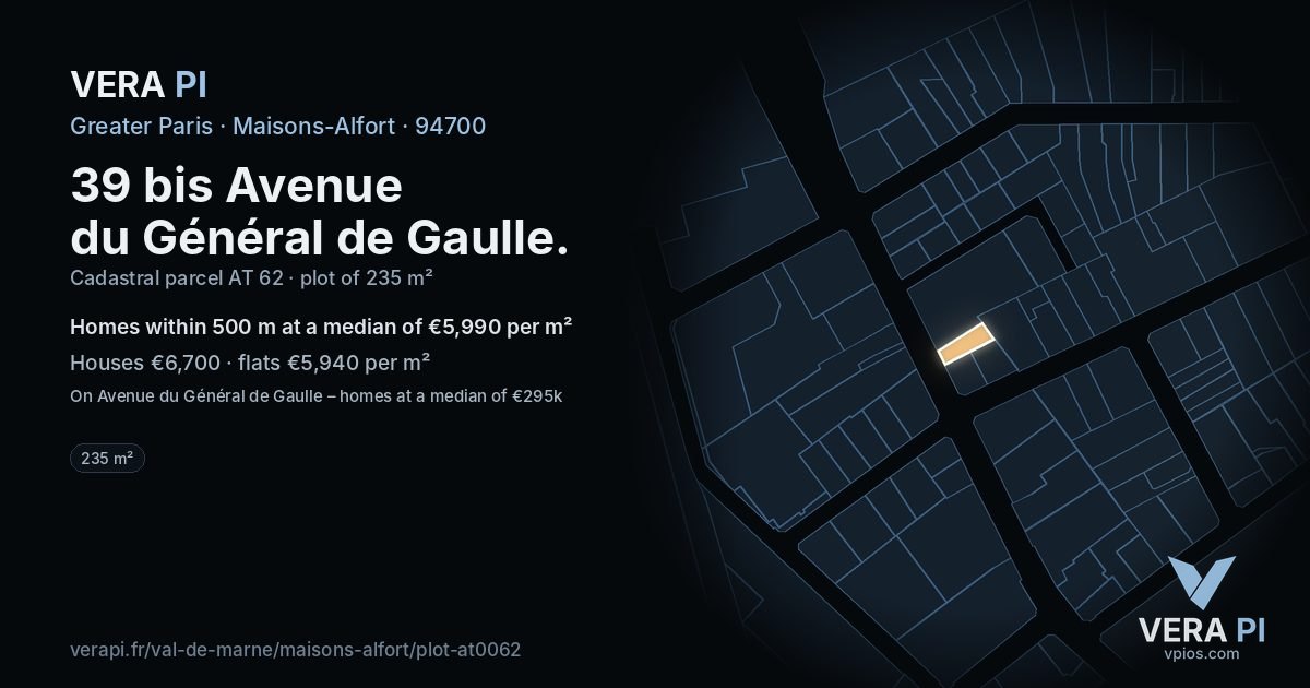 39 bis Avenue du Général de Gaulle, Maisons-Alfort at night – the plot lit, the parcels around coloured by the prices near them