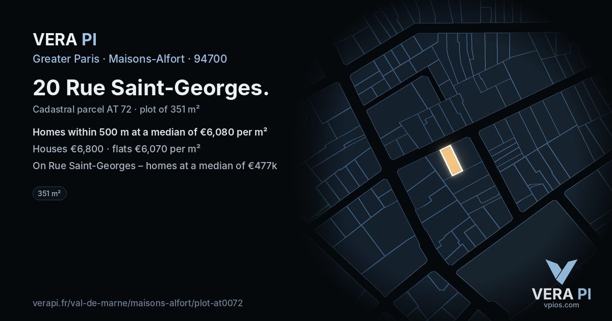 20 Rue Saint-Georges, Maisons-Alfort at night – the plot lit, the parcels around coloured by the prices near them