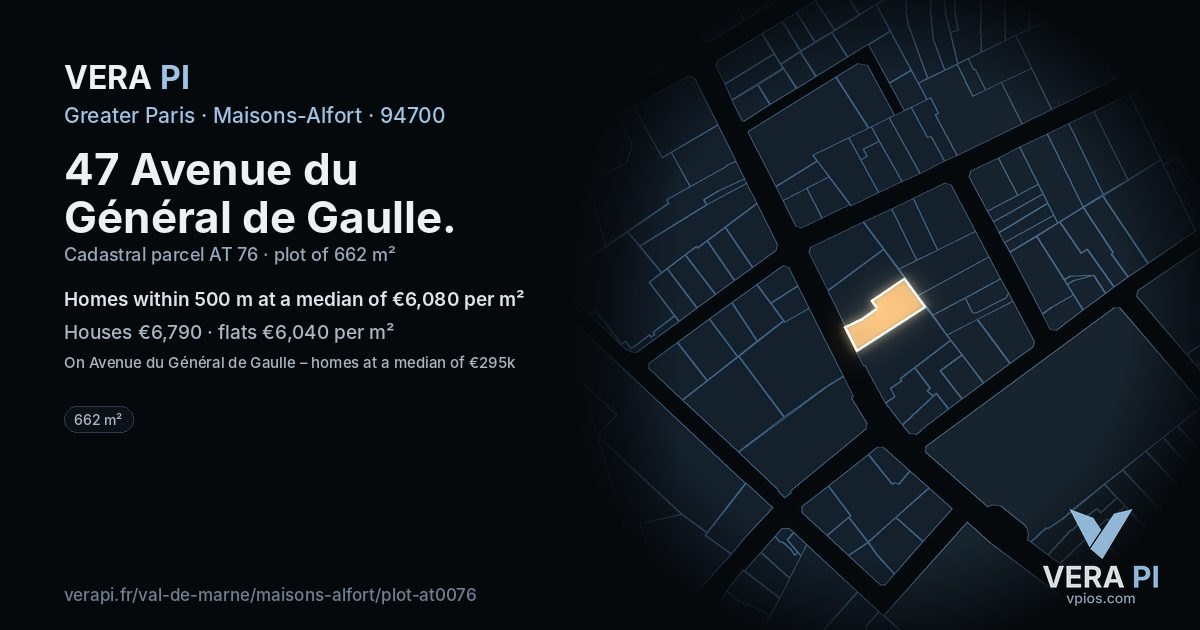 47 Avenue du Général de Gaulle, Maisons-Alfort at night – the plot lit, the parcels around coloured by the prices near them