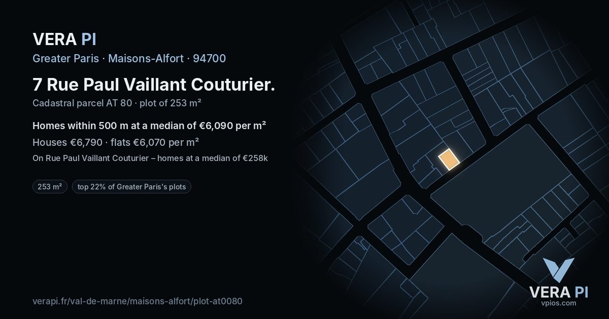 7 Rue Paul Vaillant Couturier, Maisons-Alfort at night – the plot lit, the parcels around coloured by the prices near them