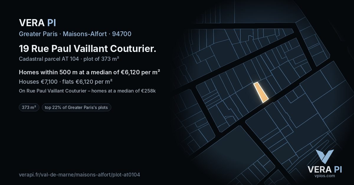 19 Rue Paul Vaillant Couturier, Maisons-Alfort at night – the plot lit, the parcels around coloured by the prices near them