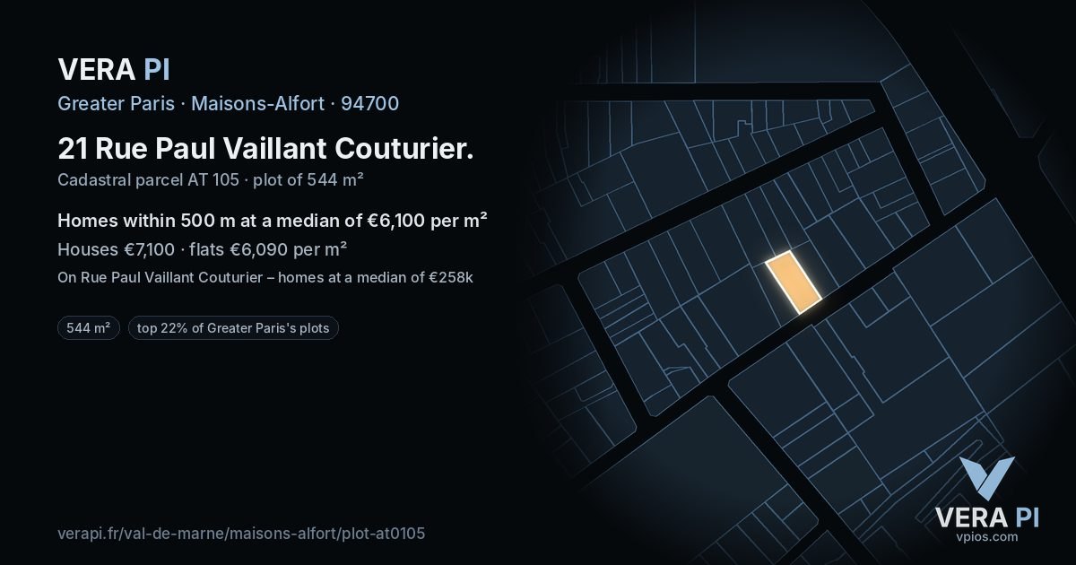 21 Rue Paul Vaillant Couturier, Maisons-Alfort at night – the plot lit, the parcels around coloured by the prices near them