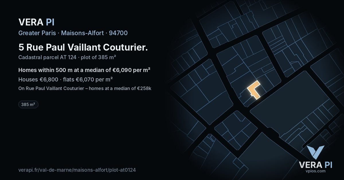 5 Rue Paul Vaillant Couturier, Maisons-Alfort at night – the plot lit, the parcels around coloured by the prices near them