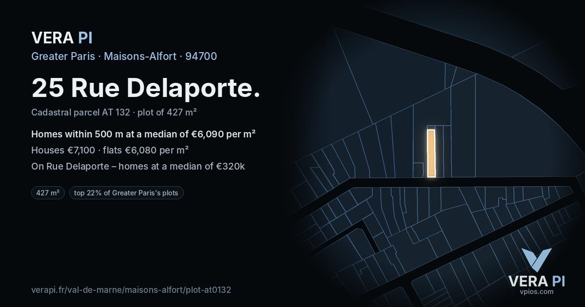 25 Rue Delaporte, Maisons-Alfort at night – the plot lit, the parcels around coloured by the prices near them