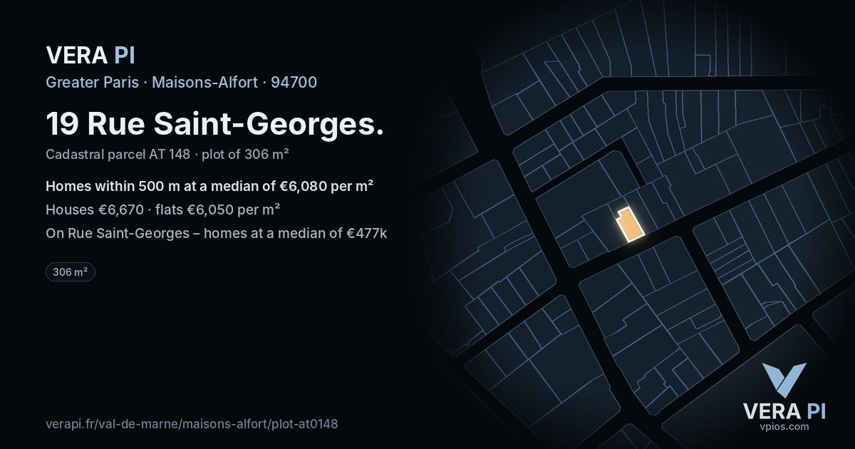 19 Rue Saint-Georges, Maisons-Alfort at night – the plot lit, the parcels around coloured by the prices near them