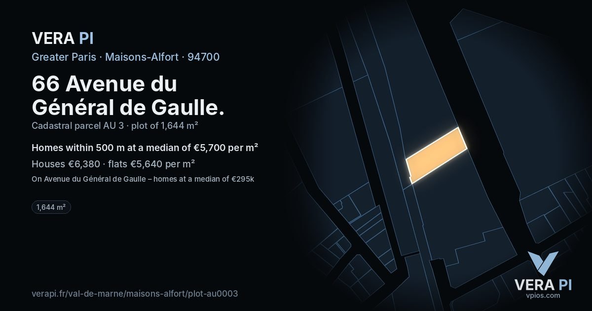 66 Avenue du Général de Gaulle, Maisons-Alfort at night – the plot lit, the parcels around coloured by the prices near them