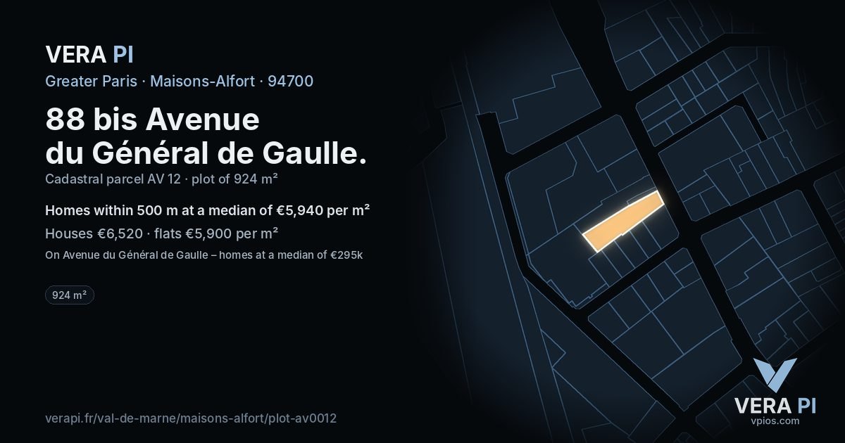 88 bis Avenue du Général de Gaulle, Maisons-Alfort at night – the plot lit, the parcels around coloured by the prices near them