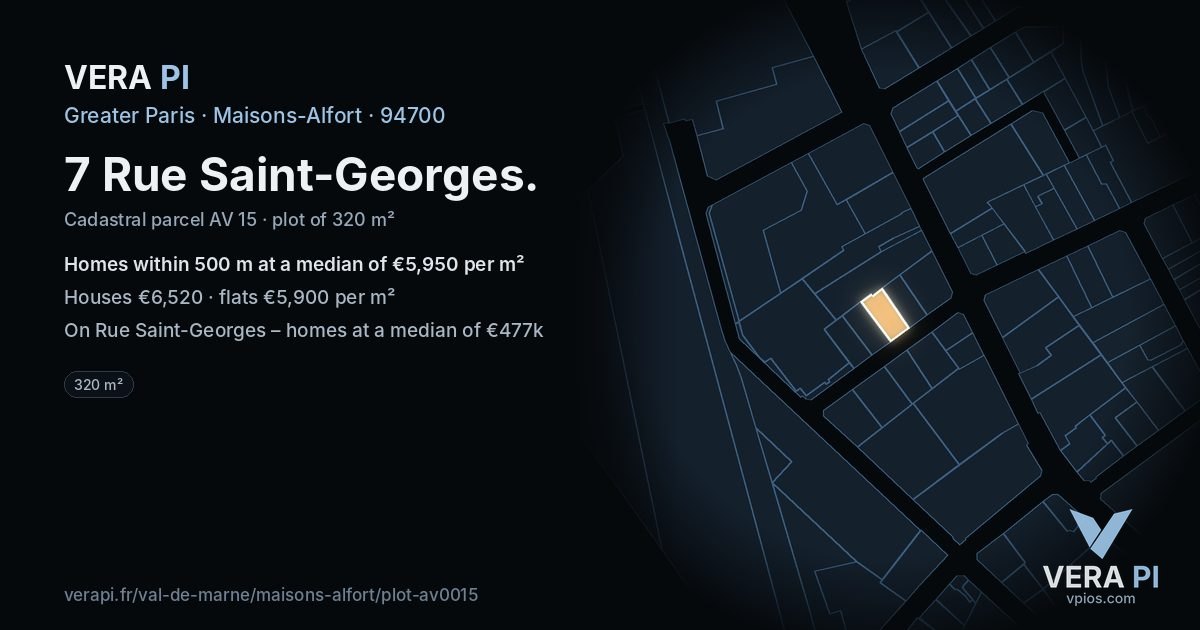 7 Rue Saint-Georges, Maisons-Alfort at night – the plot lit, the parcels around coloured by the prices near them